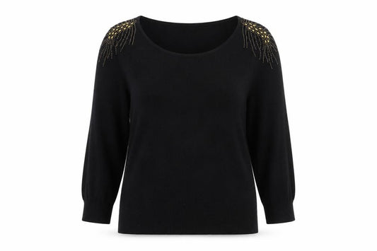 Front view of Kaliko Women's Black Beaded Scoop Neck jumper, size 16
