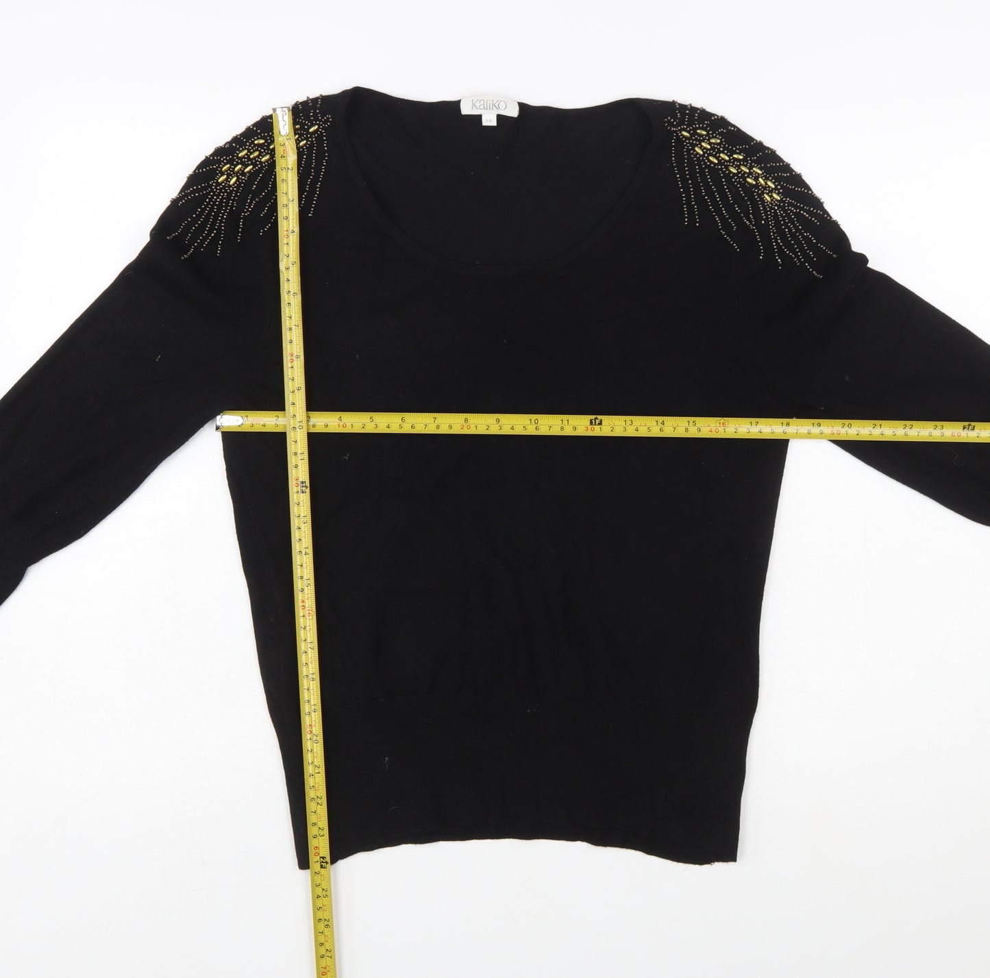 Kaliko Women's Black Beaded Scoop Neck Pullover Jumper Size 16