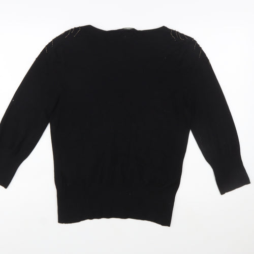 Kaliko Women's Black Beaded Scoop Neck Pullover Jumper Size 16