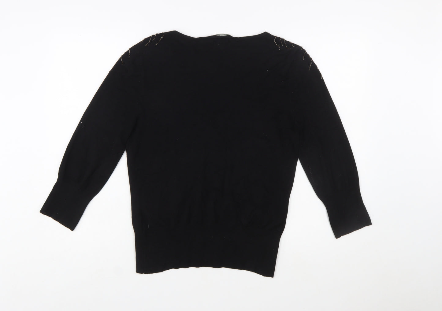 Kaliko Women's Black Beaded Scoop Neck Pullover Jumper Size 16