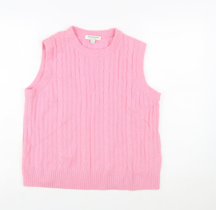 Marks and Spencer Autograph Pink Cashmere Blend Women's Sleeveless Cable Vest M