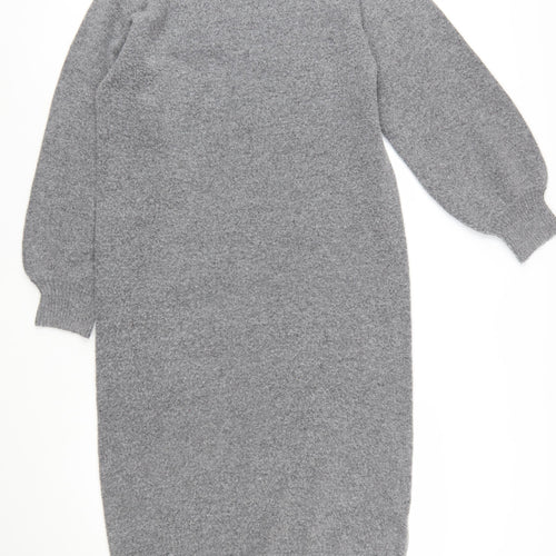 Warehouse Women Grey Wool Blend Long Sleeve Jumper Dress M