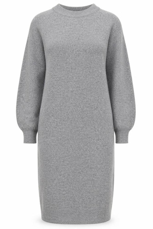 Front view of Warehouse Women Grey Wool Blend Long Sleeve Jumper Dress M