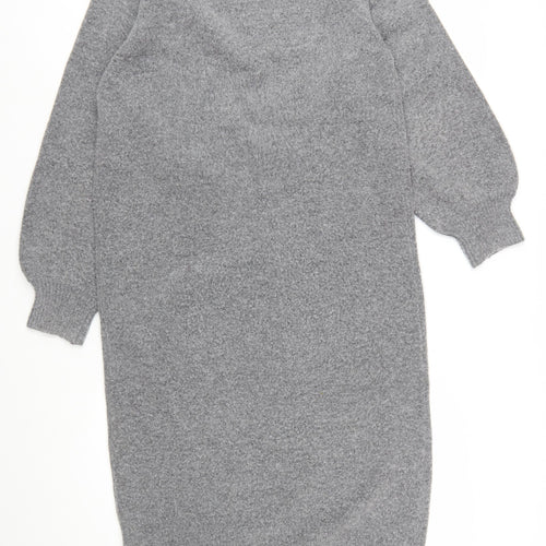 Warehouse Women Grey Wool Blend Long Sleeve Jumper Dress M