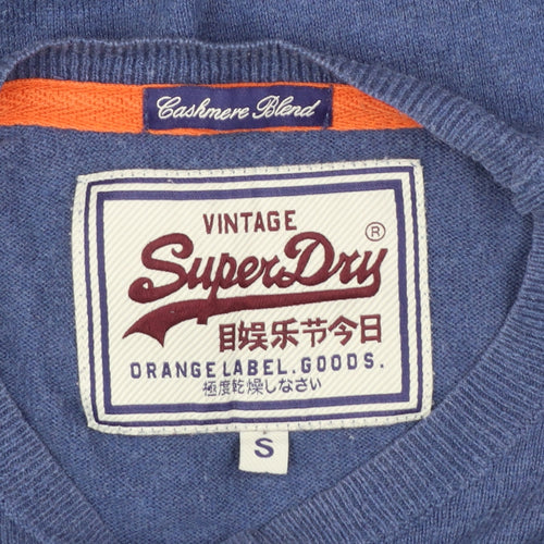 Superdry Men Blue Cashmere Blend Crew Neck Pullover Jumper S
