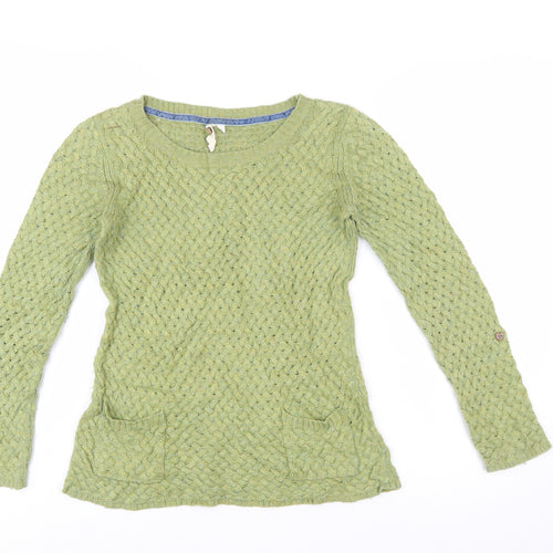 White Stuff Women's Green Cable-Knit Cotton Jumper Size 8