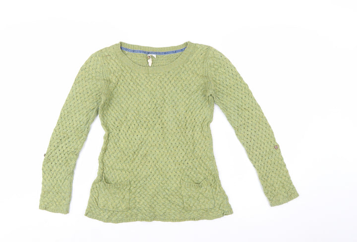 White Stuff Women's Green Cable-Knit Cotton Jumper Size 8