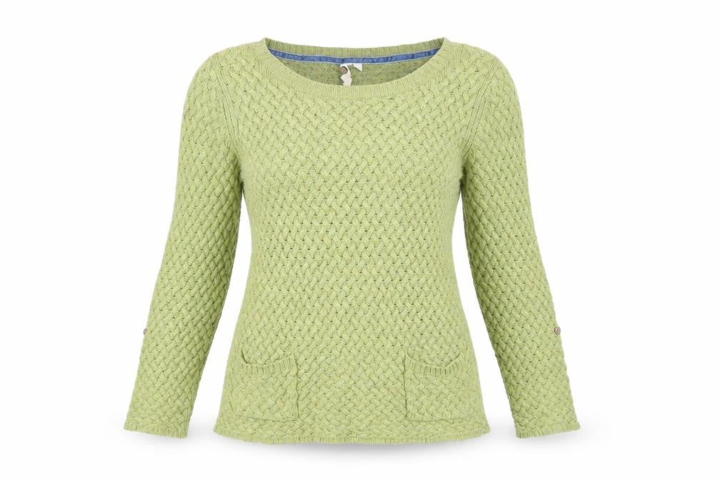 Front view of White Stuff Women's Green Cable-Knit Cotton Jumper, size 8
