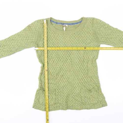White Stuff Women's Green Cable-Knit Cotton Jumper Size 8