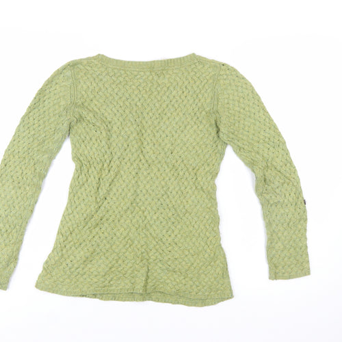 White Stuff Women's Green Cable-Knit Cotton Jumper Size 8