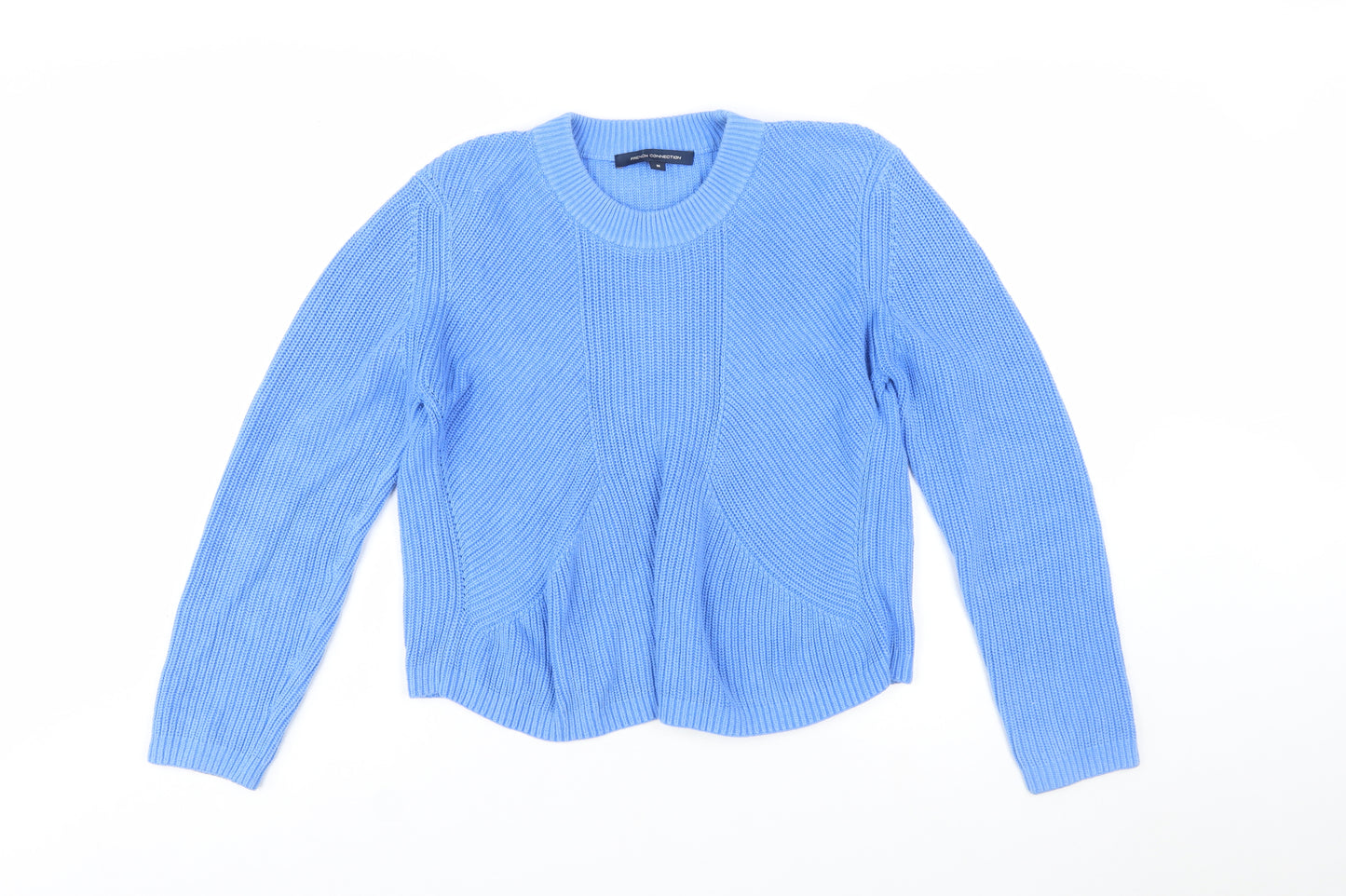 French Connection Women Blue Cotton Chunky Knit Pullover Jumper M