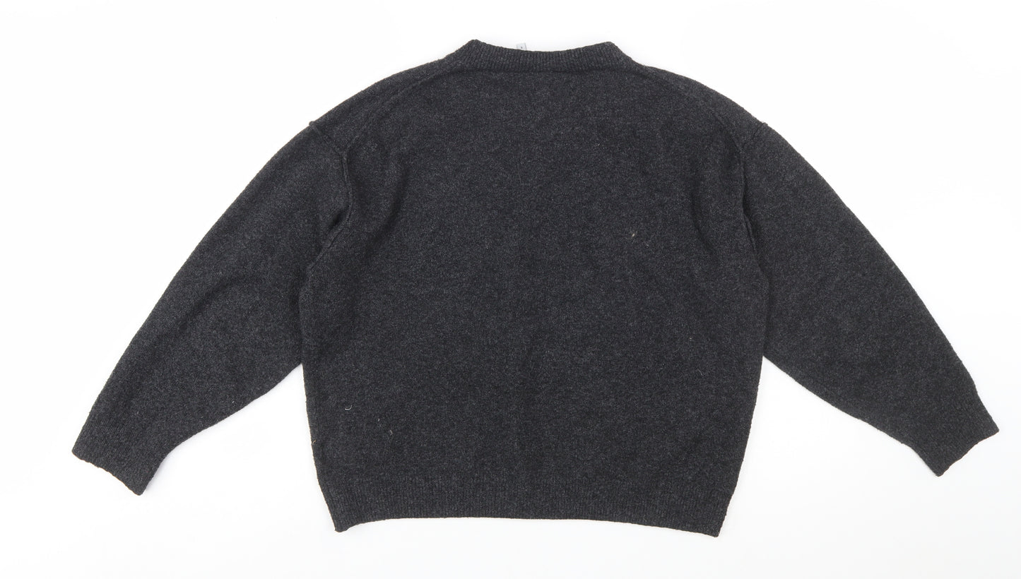 Weekday Womens Grey Wool Blend Crew Neck Pullover Jumper Size S