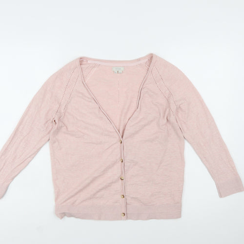 Fat Face Womens Pink Cotton Linen V-Neck Cardigan Size 12