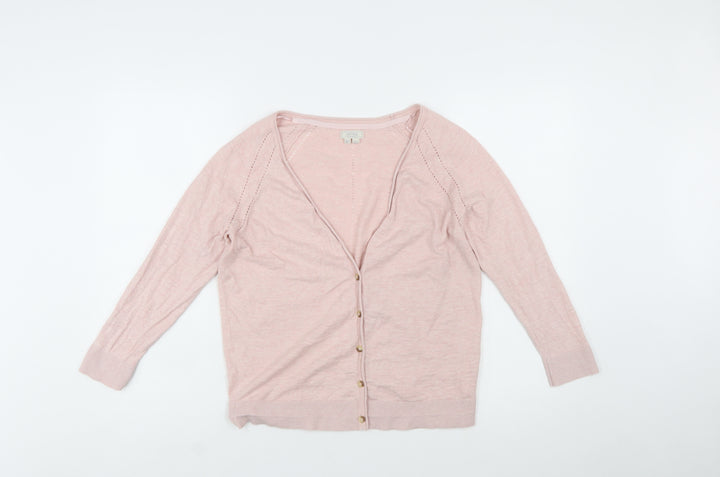 Fat Face Womens Pink Cotton Linen V-Neck Cardigan Size 12