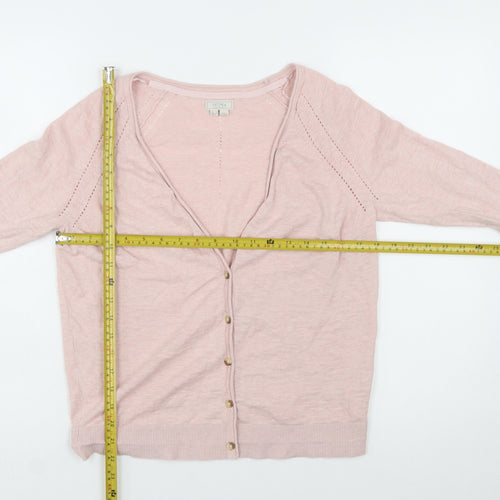 Fat Face Womens Pink Cotton Linen V-Neck Cardigan Size 12