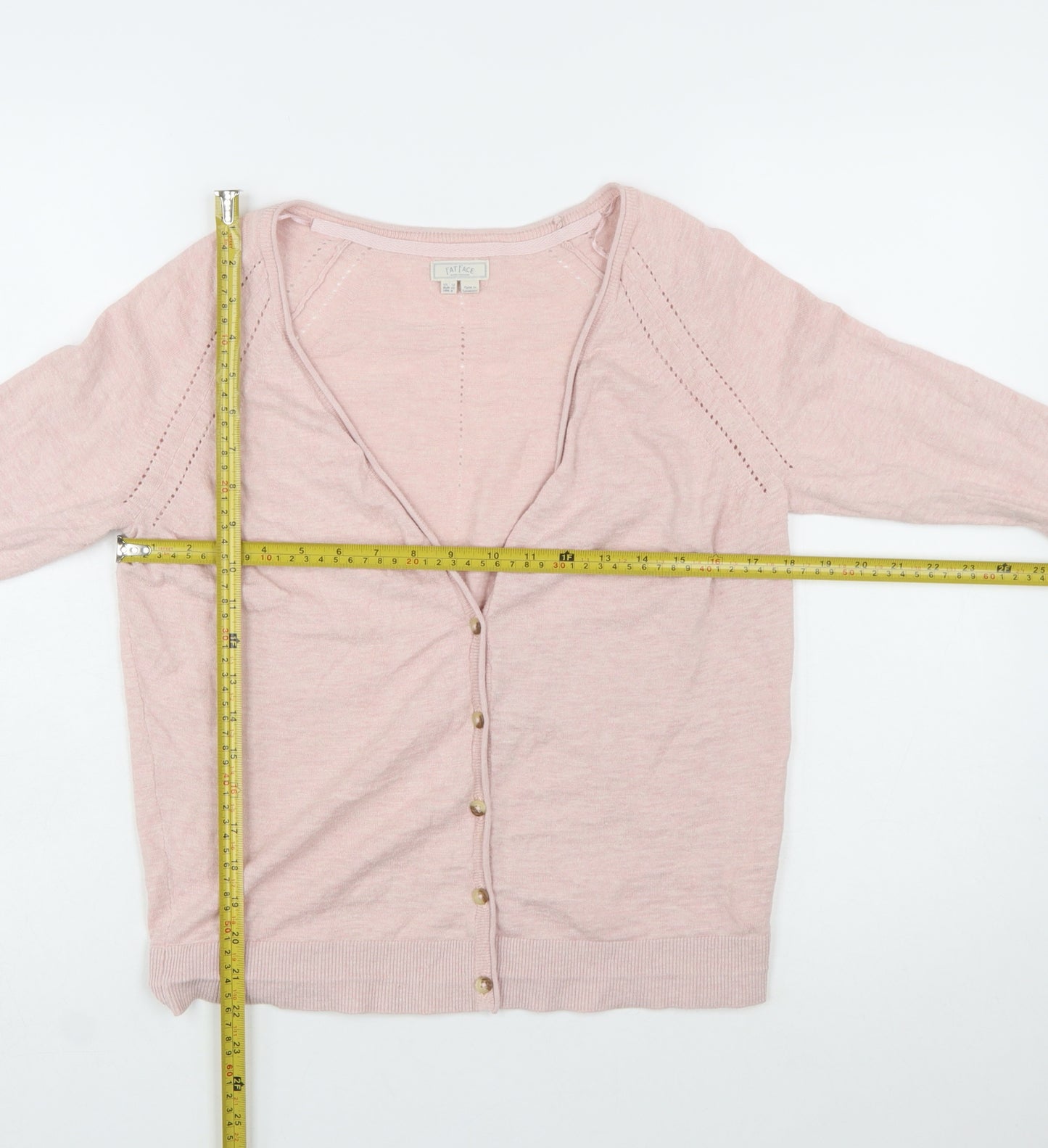 Fat Face Womens Pink Cotton Linen V-Neck Cardigan Size 12