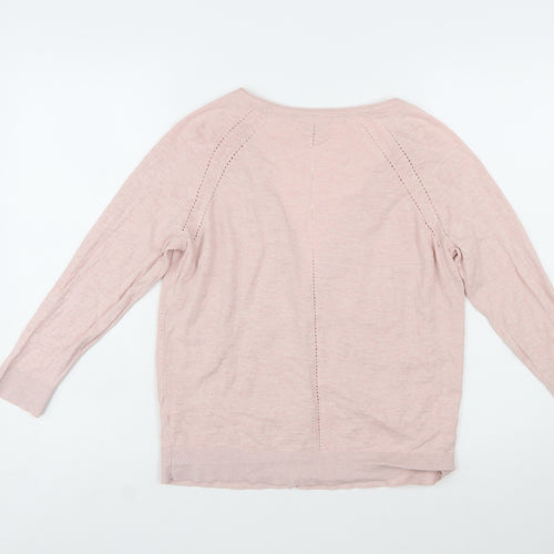 Fat Face Womens Pink Cotton Linen V-Neck Cardigan Size 12