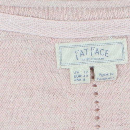 Fat Face Womens Pink Cotton Linen V-Neck Cardigan Size 12