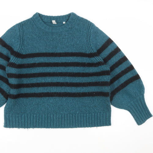 AND/OR Women's Blue Striped Wool Blend Chunky Knit Jumper Size 18