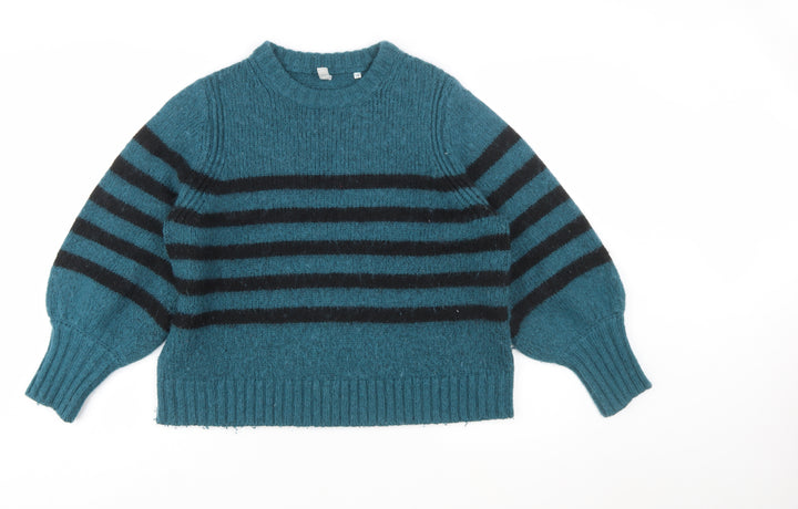 AND/OR Women's Blue Striped Wool Blend Chunky Knit Jumper Size 18