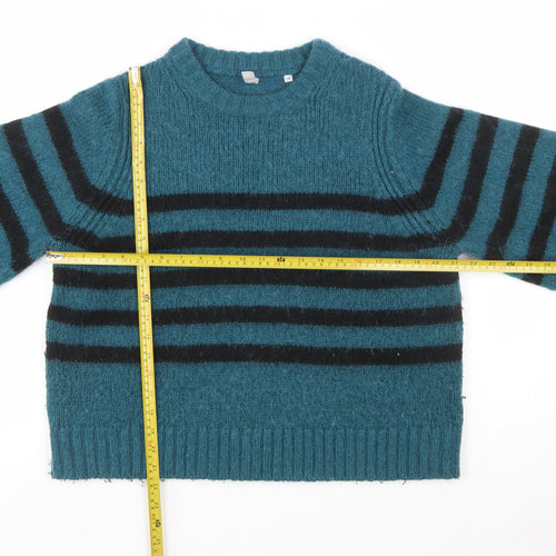 AND/OR Women's Blue Striped Wool Blend Chunky Knit Jumper Size 18