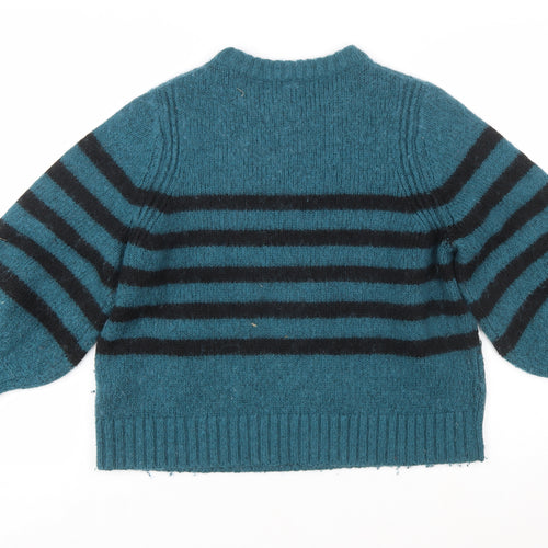 AND/OR Women's Blue Striped Wool Blend Chunky Knit Jumper Size 18