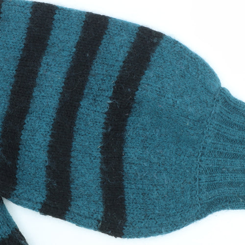 AND/OR Women's Blue Striped Wool Blend Chunky Knit Jumper Size 18