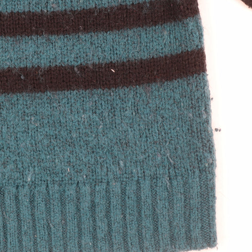 AND/OR Women's Blue Striped Wool Blend Chunky Knit Jumper Size 18