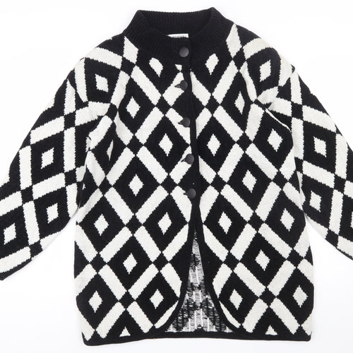 TIGI Exclusive Womens Black White Geometric Knit Cardigan M