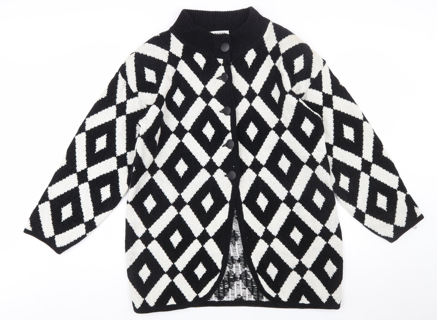 TIGI Exclusive Womens Black White Geometric Knit Cardigan M