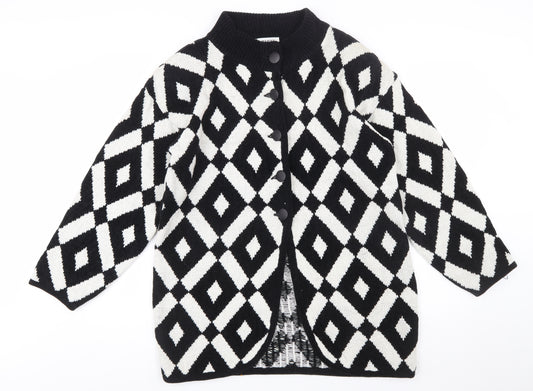 TIGI Exclusive Womens Black White Geometric Knit Cardigan M