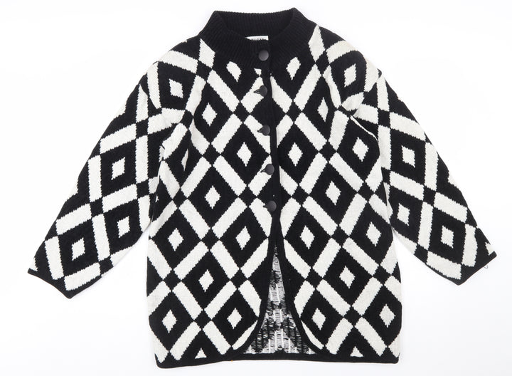 TIGI Exclusive Womens Black White Geometric Knit Cardigan M