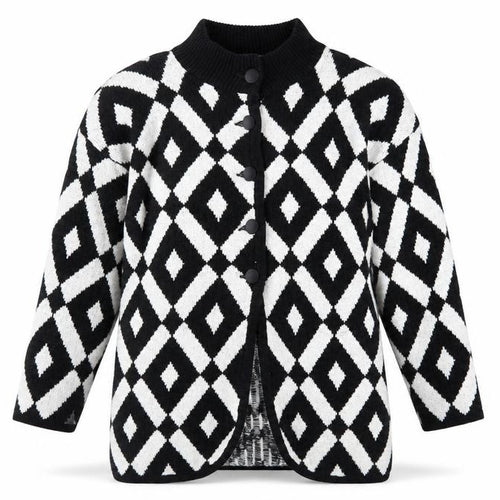 TIGI Exclusive Womens Black White Geometric Knit Cardigan M