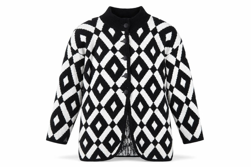 TIGI Exclusive Womens Black White Geometric Knit Cardigan M
