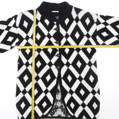 TIGI Exclusive Womens Black White Geometric Knit Cardigan M