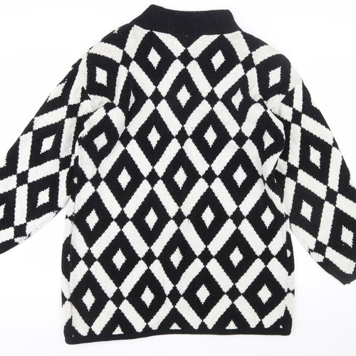 TIGI Exclusive Womens Black White Geometric Knit Cardigan M