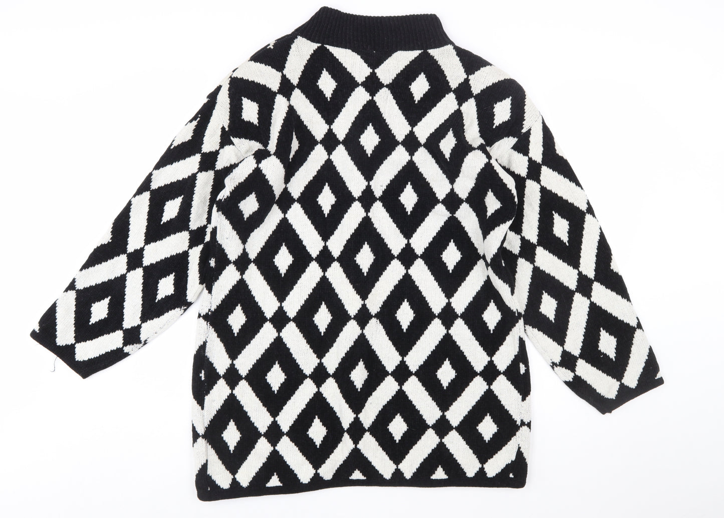 TIGI Exclusive Womens Black White Geometric Knit Cardigan M