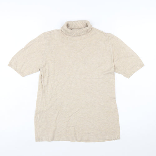 MNG Women Beige Roll Neck Short Sleeve Wool Blend Jumper Size 12