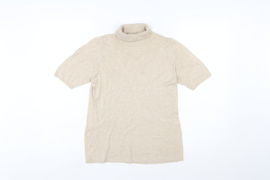 MNG Women Beige Roll Neck Short Sleeve Wool Blend Jumper Size 12