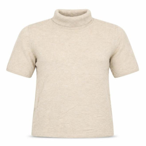 MNG Women Beige Roll Neck Short Sleeve Wool Blend Jumper Size 12