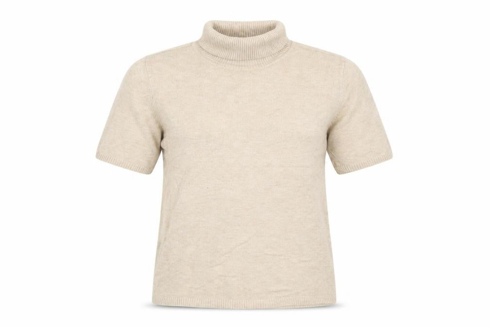 MNG Women Beige Roll Neck Short Sleeve Wool Blend Jumper Size 12