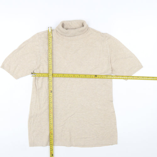 MNG Women Beige Roll Neck Short Sleeve Wool Blend Jumper Size 12
