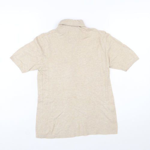 MNG Women Beige Roll Neck Short Sleeve Wool Blend Jumper Size 12