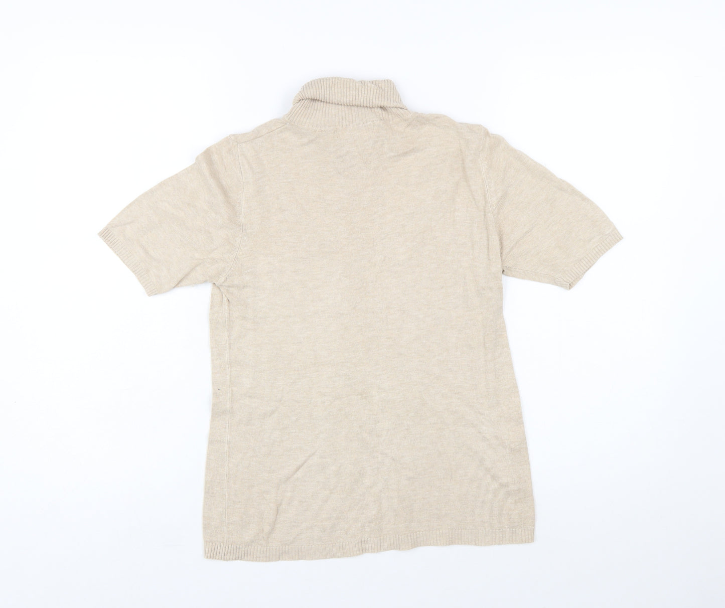 MNG Women Beige Roll Neck Short Sleeve Wool Blend Jumper Size 12