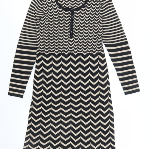 Monsoon Women’s Black Chevron Knit Long Sleeve Knee Length Dress M