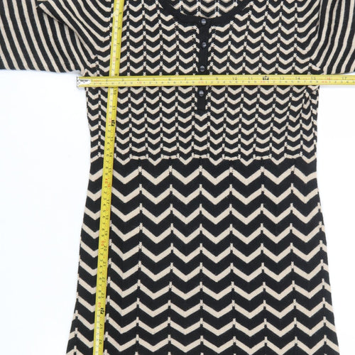 Monsoon Women’s Black Chevron Knit Long Sleeve Knee Length Dress M
