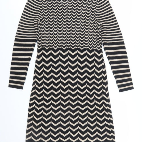 Monsoon Women’s Black Chevron Knit Long Sleeve Knee Length Dress M