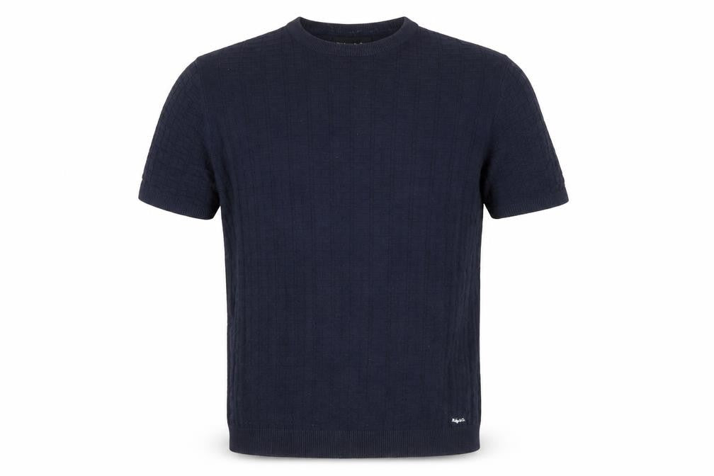 Front view of Ridge & Co. Men's Blue Cotton Knit Short Sleeve Jumper M