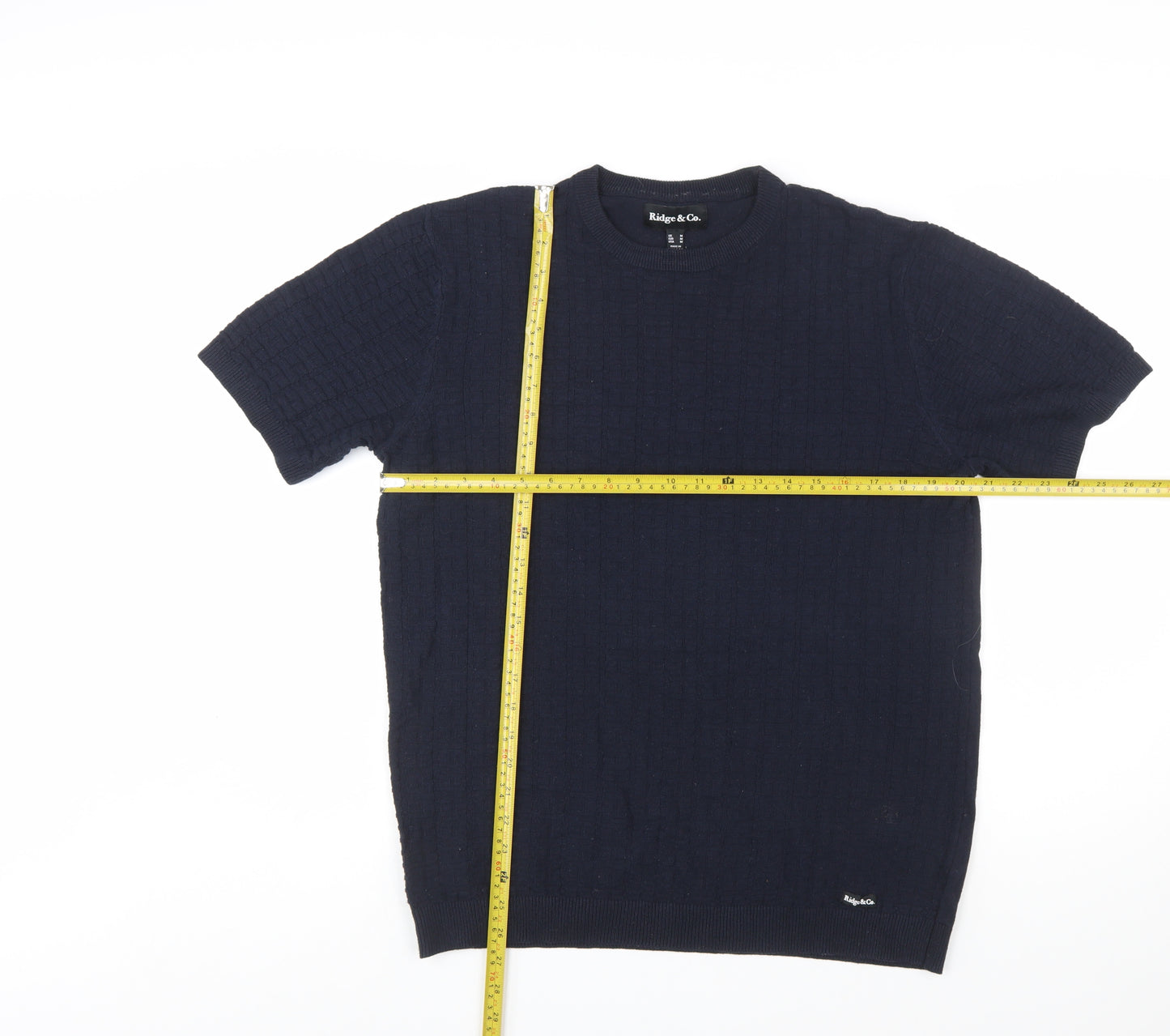 Ridge & Co. Men's Blue Cotton Knit Short Sleeve Jumper M