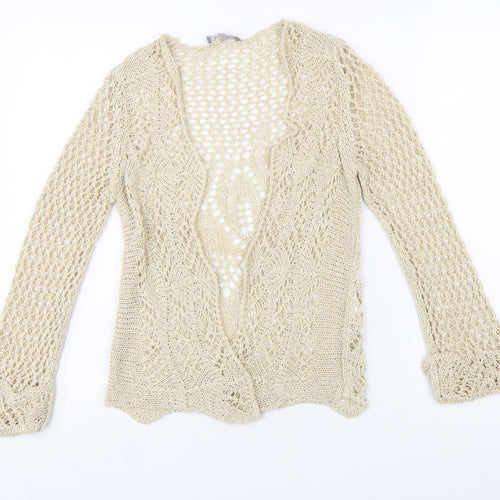 Steilmann Women's Beige Open Knit Long Sleeve Cardigan S